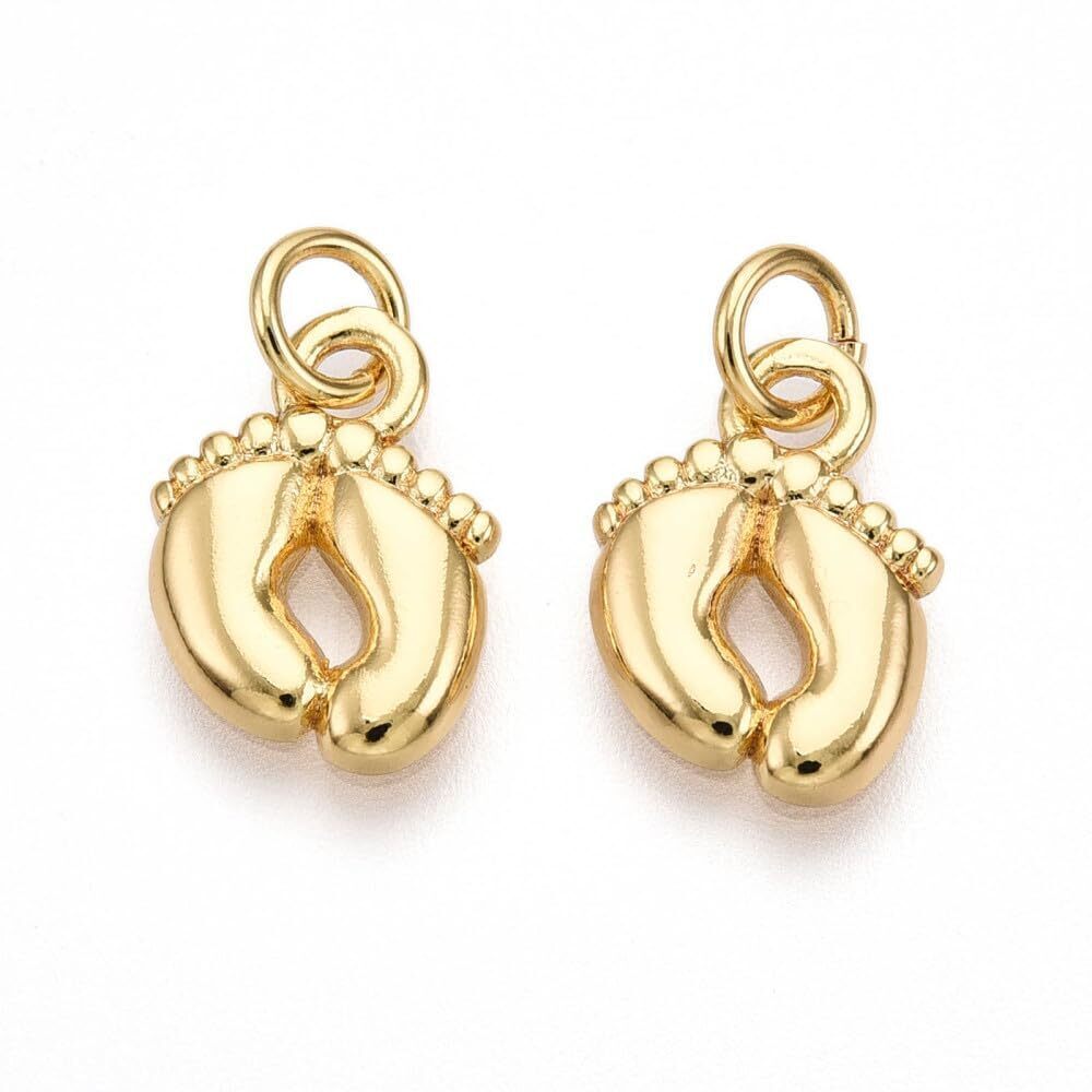 4064 10Pcs Brass Foot Pendant with Jump Ring Golden Footprint Shape Dangle